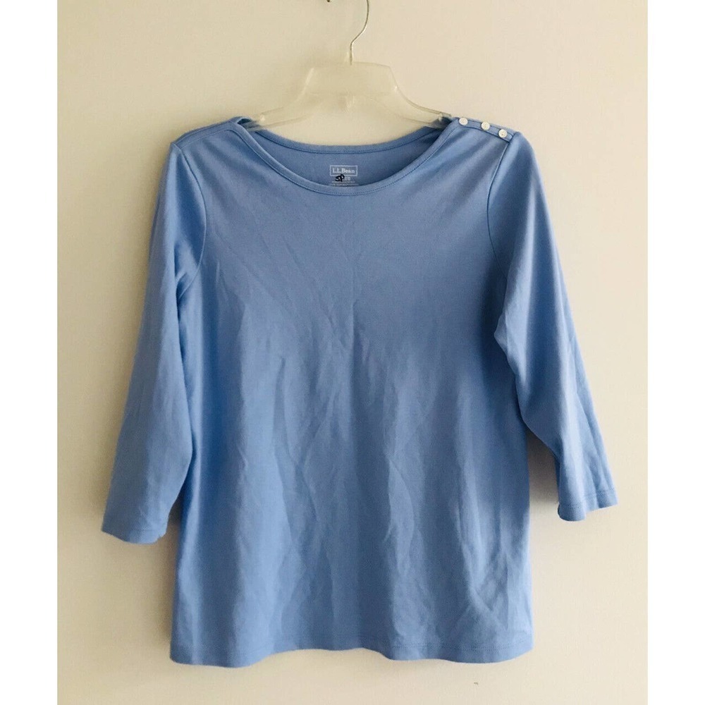 L.L Bean | Cotton Top Womens Size M Blue 3/4 Sleeve Scoop Neck Pullover